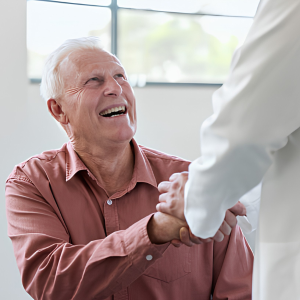 Old man smiling at the dentist